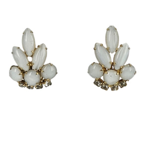 Vintage 1960s Opalescent Moonstone Glass Rhinestone Earrings