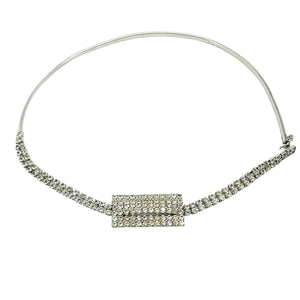 Silver rhinestone snake-coil stretch belt with rectangular buckle