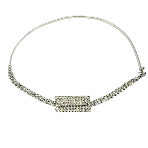 Silver rhinestone snake-coil stretch belt with rectangular buckle