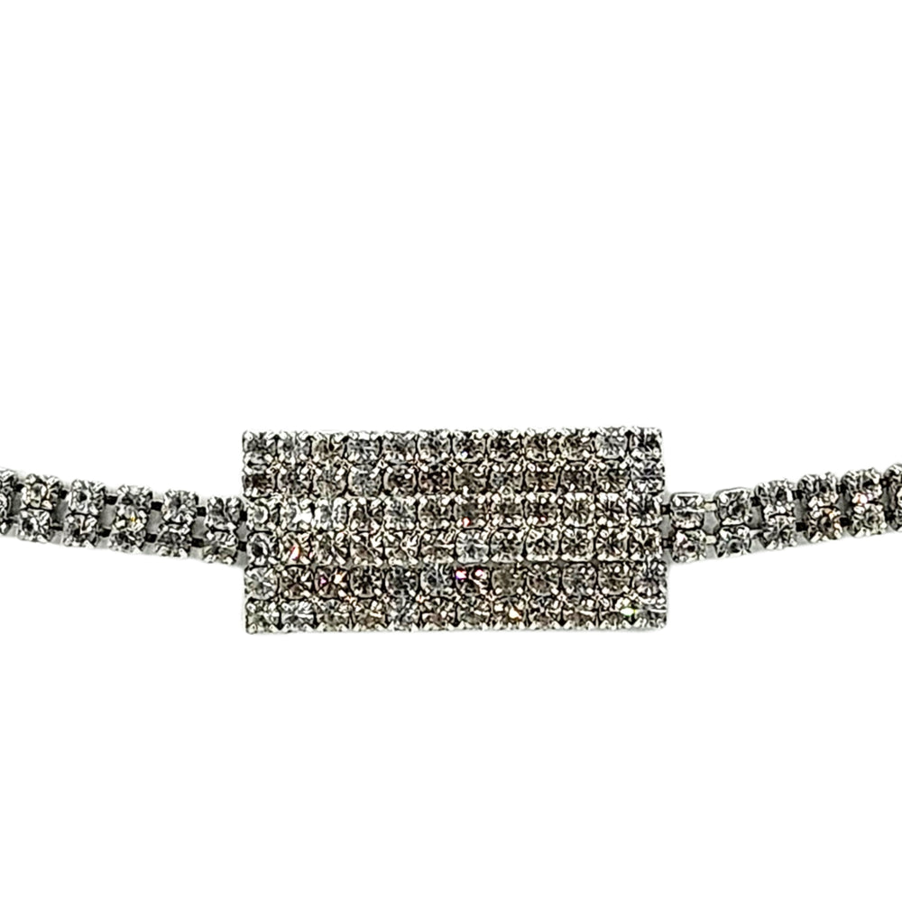 Silver rhinestone snake-coil stretch belt with rectangular buckle