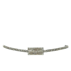 Silver rhinestone stretch belt with snake-coil band and rectangular buckle