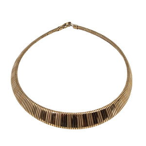Gold textured Omega collar necklace with link rows and top clasp detail
