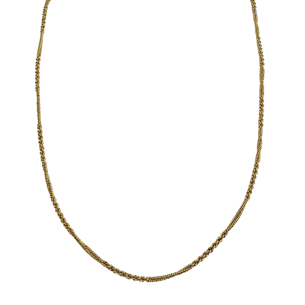 Gold chain necklace with oval links and small clasp at the top