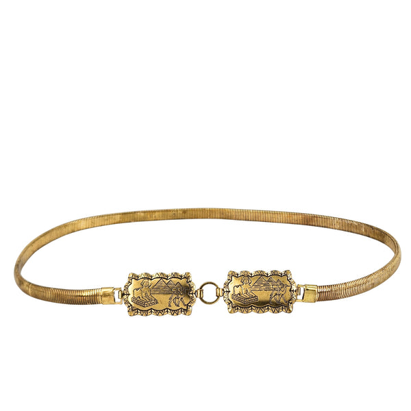 Vintage 1970s Egyptian Revival Brass Stretch Belt