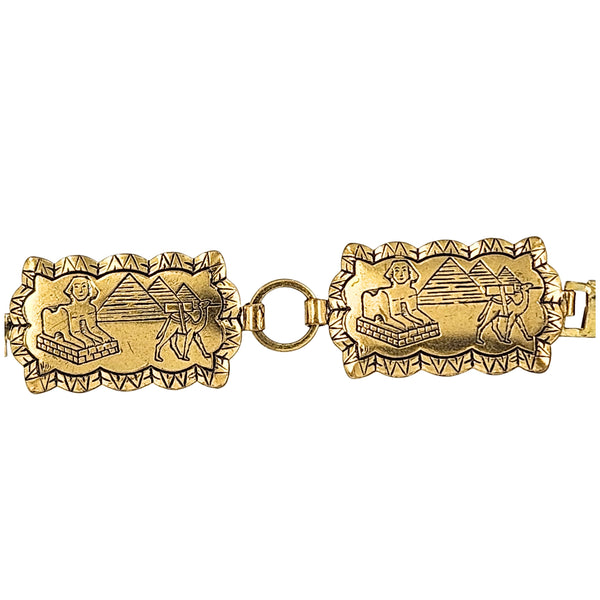 Vintage 1970s Egyptian Revival Brass Stretch Belt