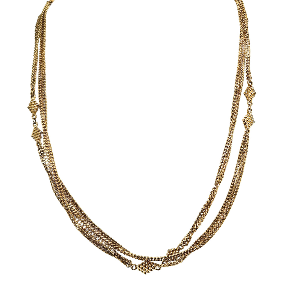 Gold-tone double Cuban chain station necklace with long drape and multiple star links