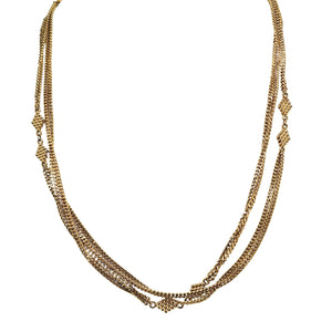Gold-tone double Cuban chain necklace, V-shaped drape with repeating star station links