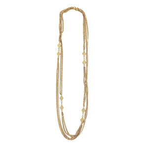 Gold-tone double Cuban chain station necklace with layered links and star stations, vertical view
