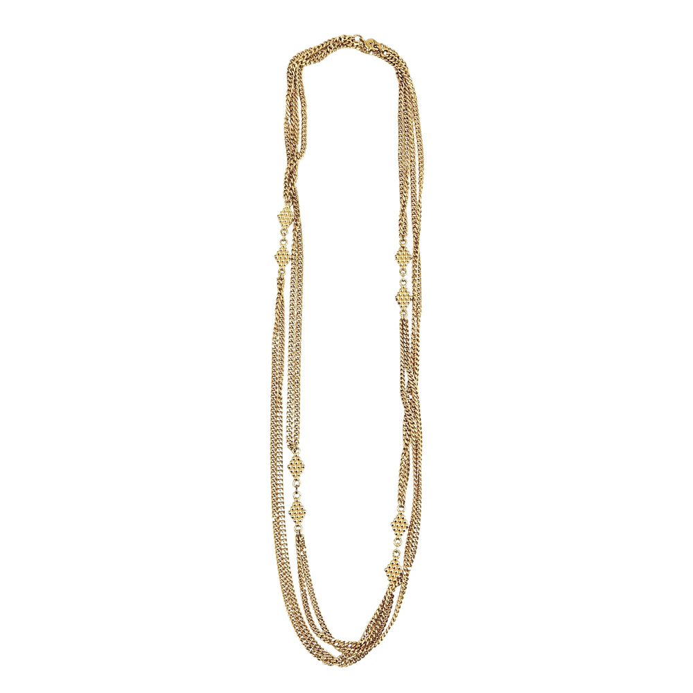 Gold-tone double Cuban chain station necklace with long drape and multiple star links