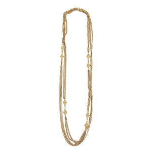 Gold-tone double Cuban chain station necklace with long drape and multiple star links