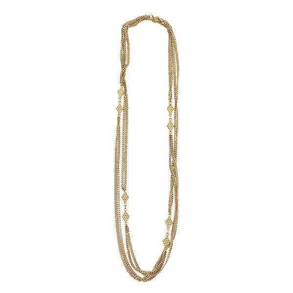 Gold-tone double Cuban chain station necklace with long drape and multiple star links