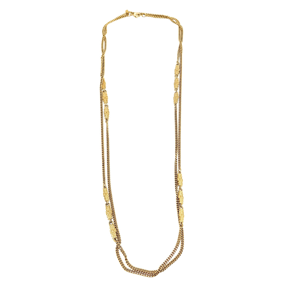 Gold-tone long station link chain necklace with oval link drape