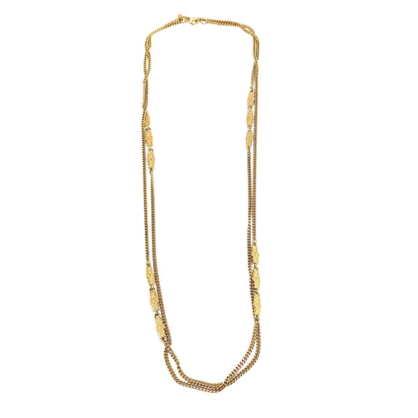 Gold-tone long station link chain necklace with oval link drape
