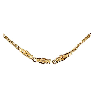 Gold-tone long station link necklace with ornate rectangular station links