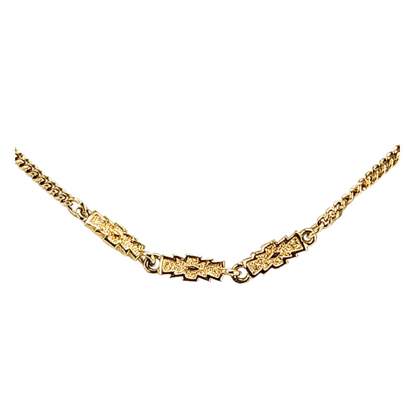 Gold-tone long station link necklace with ornate rectangular station links