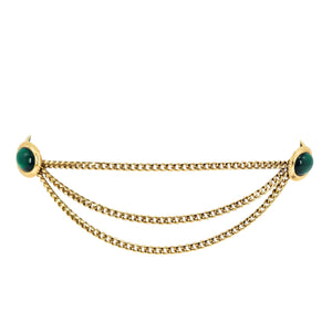 Vintage 1970s Gold-Tone Stretch Belt with Green Cabochons & Draped Chains