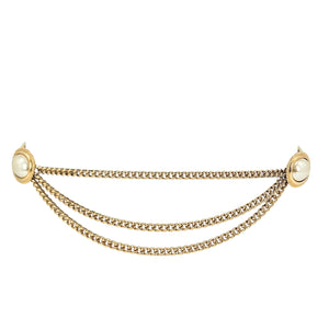 Vintage 1970s Gold-Tone Stretch Belt with Ivory Cabochons & Draped Chains