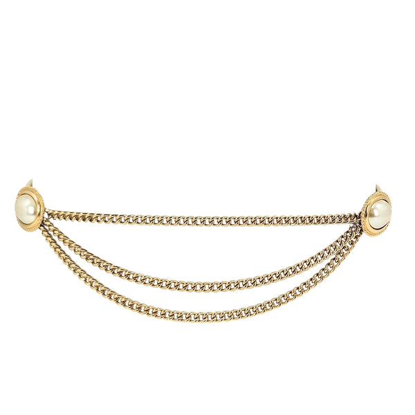 Vintage 1970s Gold-Tone Stretch Belt with Ivory Cabochons & Draped Chains