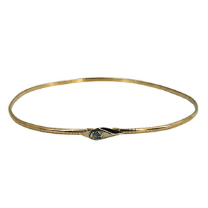 Gold-tone stretch snake chain belt with an oval multicolor cabochon buckle