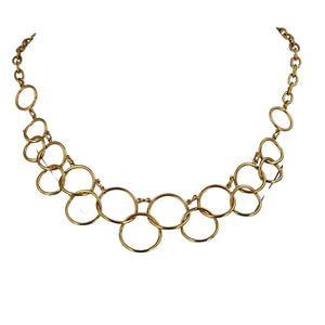 Gold circle-link chain necklace with interlocking rings at both ends