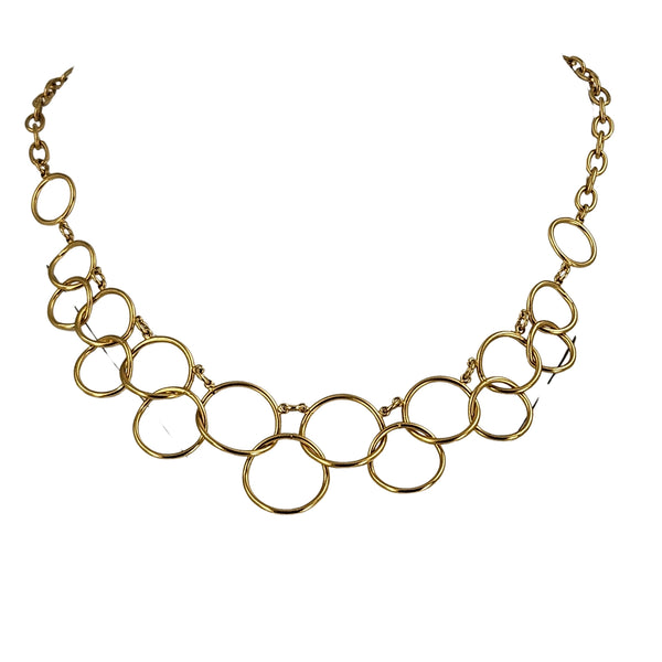 Gold circle-link chain necklace with interlocking rings at both ends