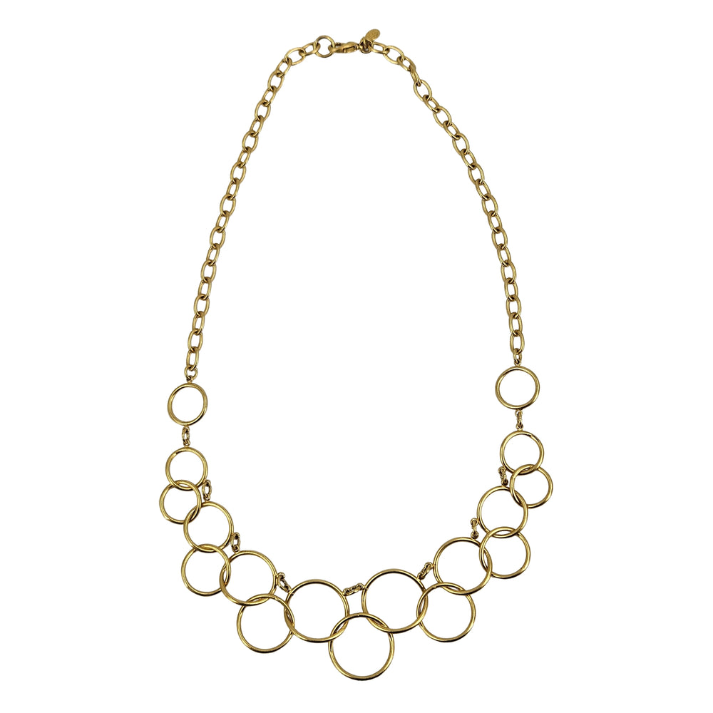 Gold tone circle-link chain necklace with interlocking ring links