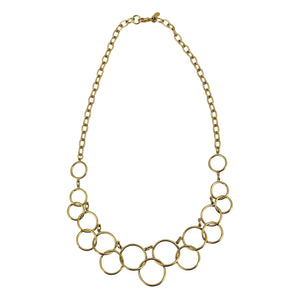 Gold tone circle-link chain necklace with interlocking ring links