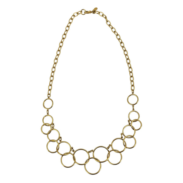Gold tone circle-link chain necklace with interlocking ring links