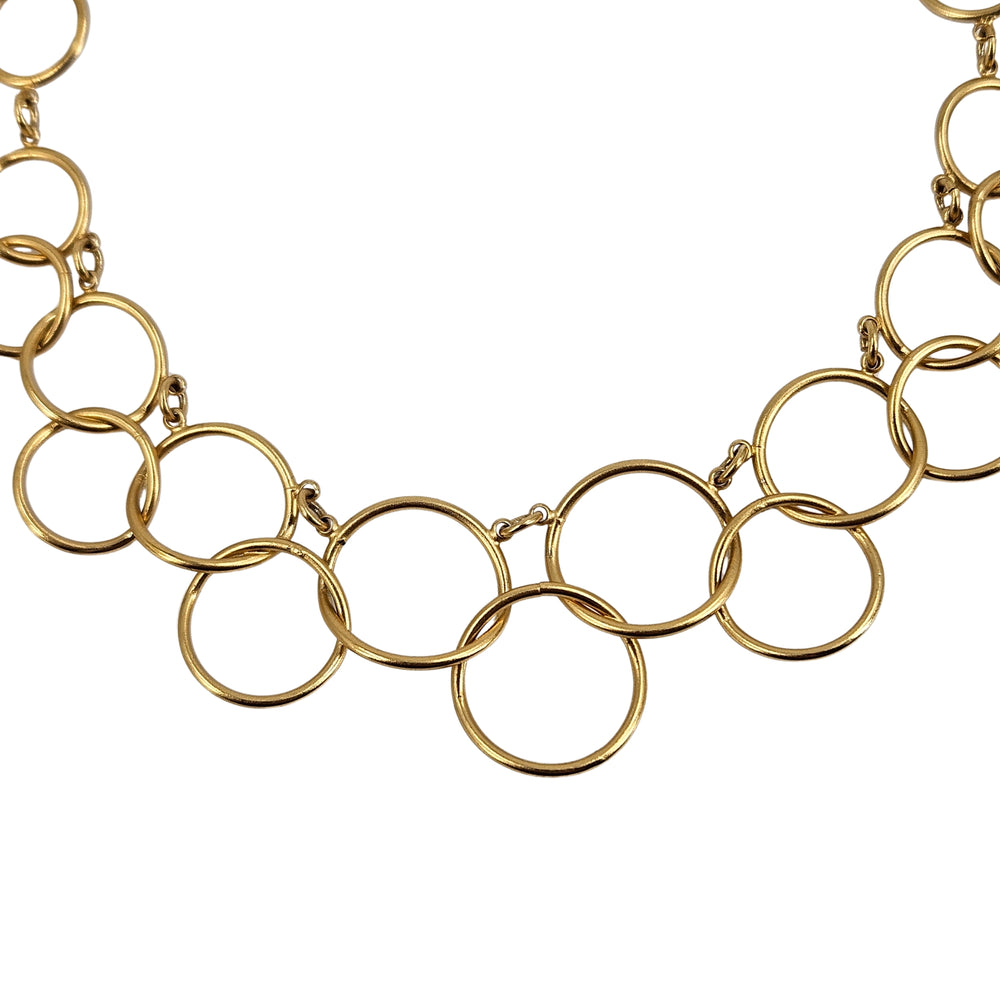 Gold tone circle-link chain necklace with interlocking ring links