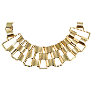 Gold-tone geometric bib necklace, rectangular bar links and hooked clasp ends