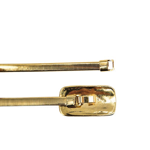 Gold stretch belt clasp with textured nugget buckle and bar