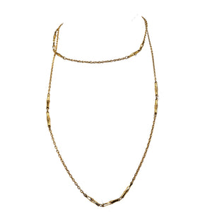 Goldtone station link necklace, thin long chain with subtle raised stations