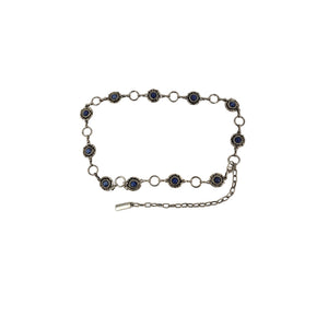 Vintage 1970s Silver Metal & Blue Cabochon Concho Chain Belt