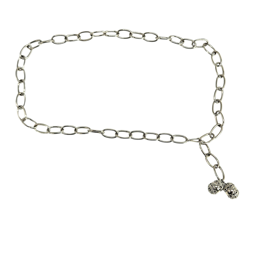 Vintage silver-tone chain belt with dangling acorn charms and hook clasp