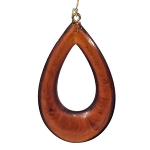 Brown tortoise teardrop dangle earring with gold-tone hook and curved cutout center