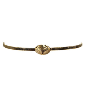 Gold stretch fan belt with sculpted Art Deco fan disc front centerpiece