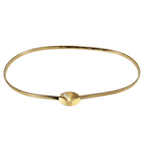 Gold stretch belt with Art Deco fan disc center detail, curved flexible body