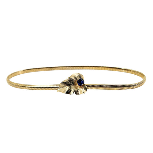 Gold tone leaf snake stretch belt with blue stone clasp