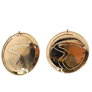 Gold-tone round backs of enamel circle dangle earrings with post-style hooks