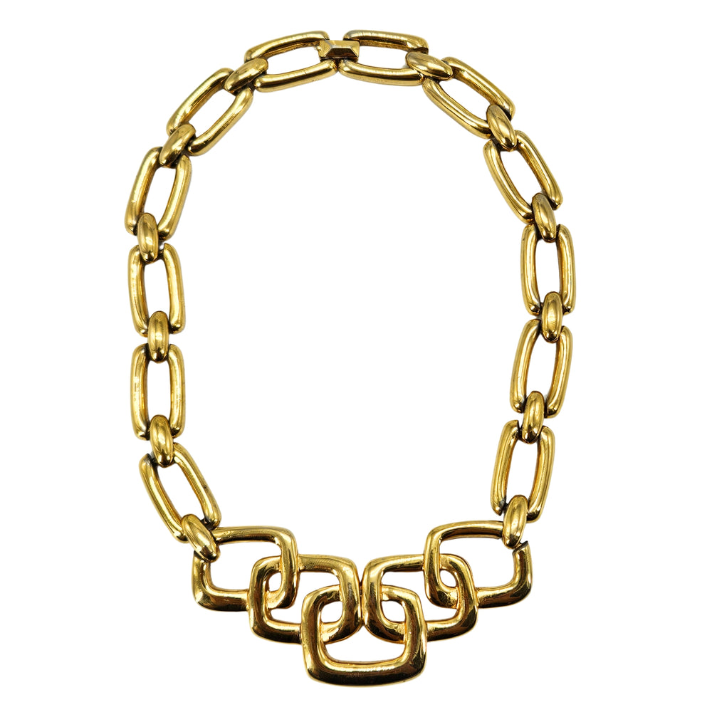 Gold chunky chain choker necklace with ornate linked center links