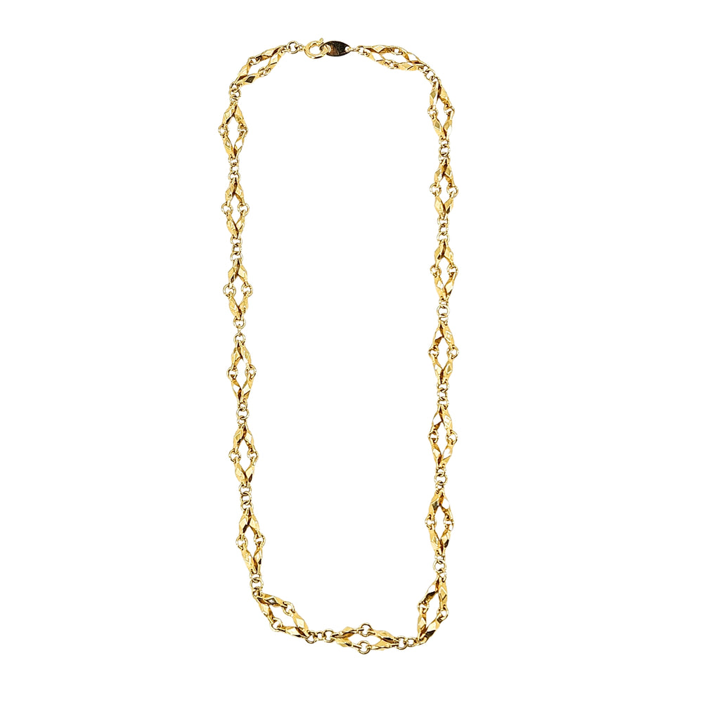 Gold diamond-link chain necklace with interlocking faceted links and ring clasp