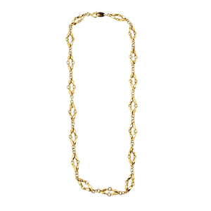 Gold diamond-link chain necklace with interlocking faceted links and ring clasp