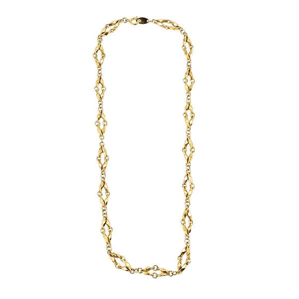 Gold diamond-link chain necklace with interlocking faceted links and ring clasp