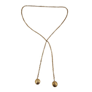 Gold-tone chain lariat belt with V-shape drape and two small round end drops