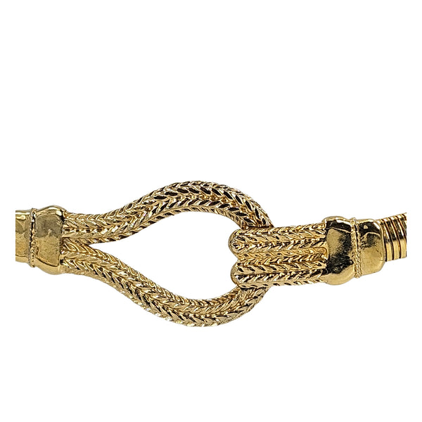 Gold braided chain buckle detail on ribbed stretch belt