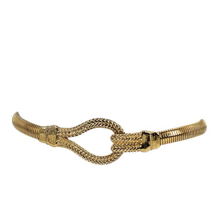 Gold stretch belt with braided loop front and ribbed strap ends