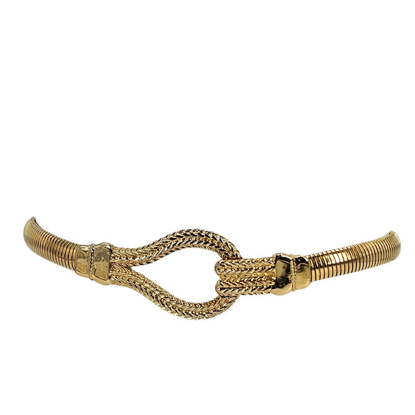 Gold stretch belt with braided loop front and ribbed strap ends