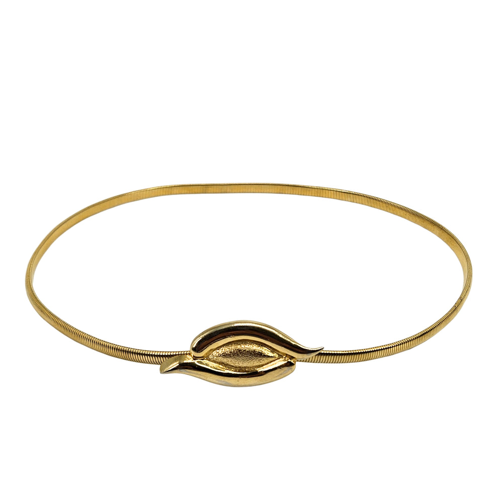 Gold snake-stretch skinny belt with oval scaly buckle