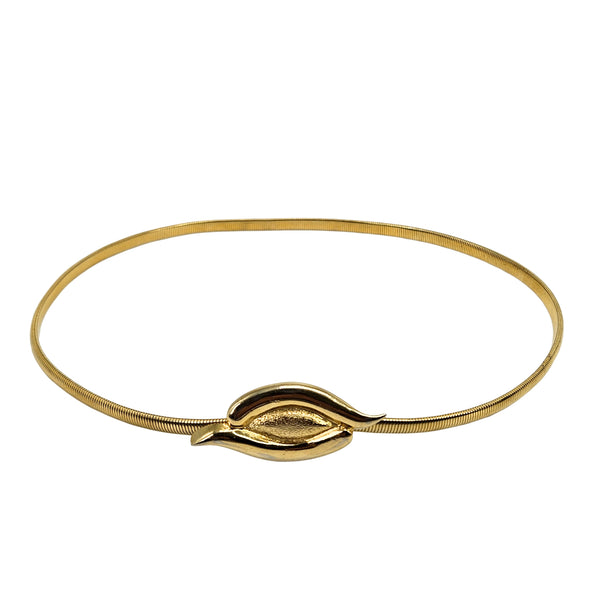 Gold snake-stretch skinny belt with oval scaly buckle
