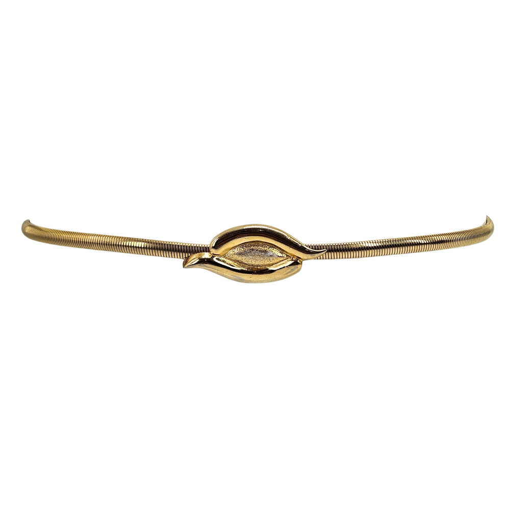 Gold snake-stretch skinny belt with oval scaly buckle